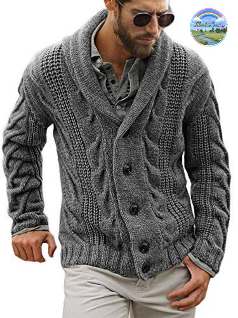 Mens Cable Knit Shawl Collar Cardigan Sweater Button Loose Fit
